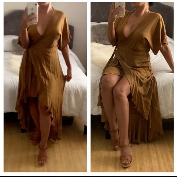 Young Fabulous And Broke Lilly Wrap Maxi Dress Kimono Sleeve Bronze Size Small - Picture 1 of 8